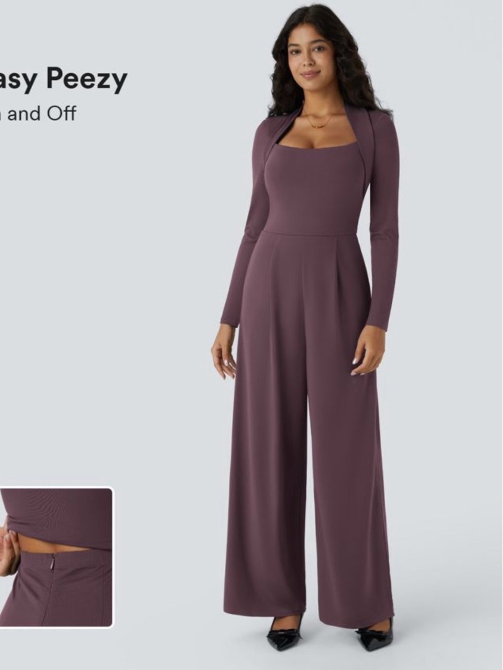 HALARA Jumpsuit Long Sleeve Wide Leg Plum Wine S NWT